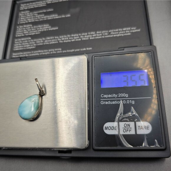 VTG Sterling Silver Larimar Teardrop Pendant 1 1/8" Dominican Republic 3.56g - Picture 8 of 8